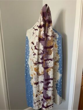 Anthropologie Sleeping on Snow Wrap – Blue, Ivory, Gold & Mauve – Cashmere Blend